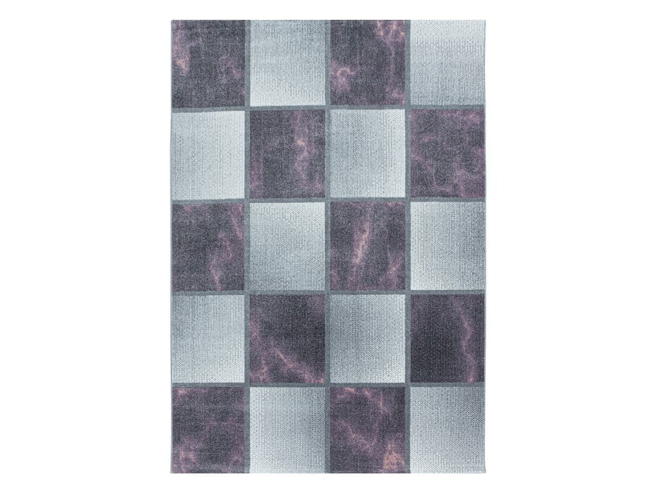 Wohnzimmerteppich Kurzflor Teppich Lila Grau Quadrat Muster Marmoriert Weich - Image 3