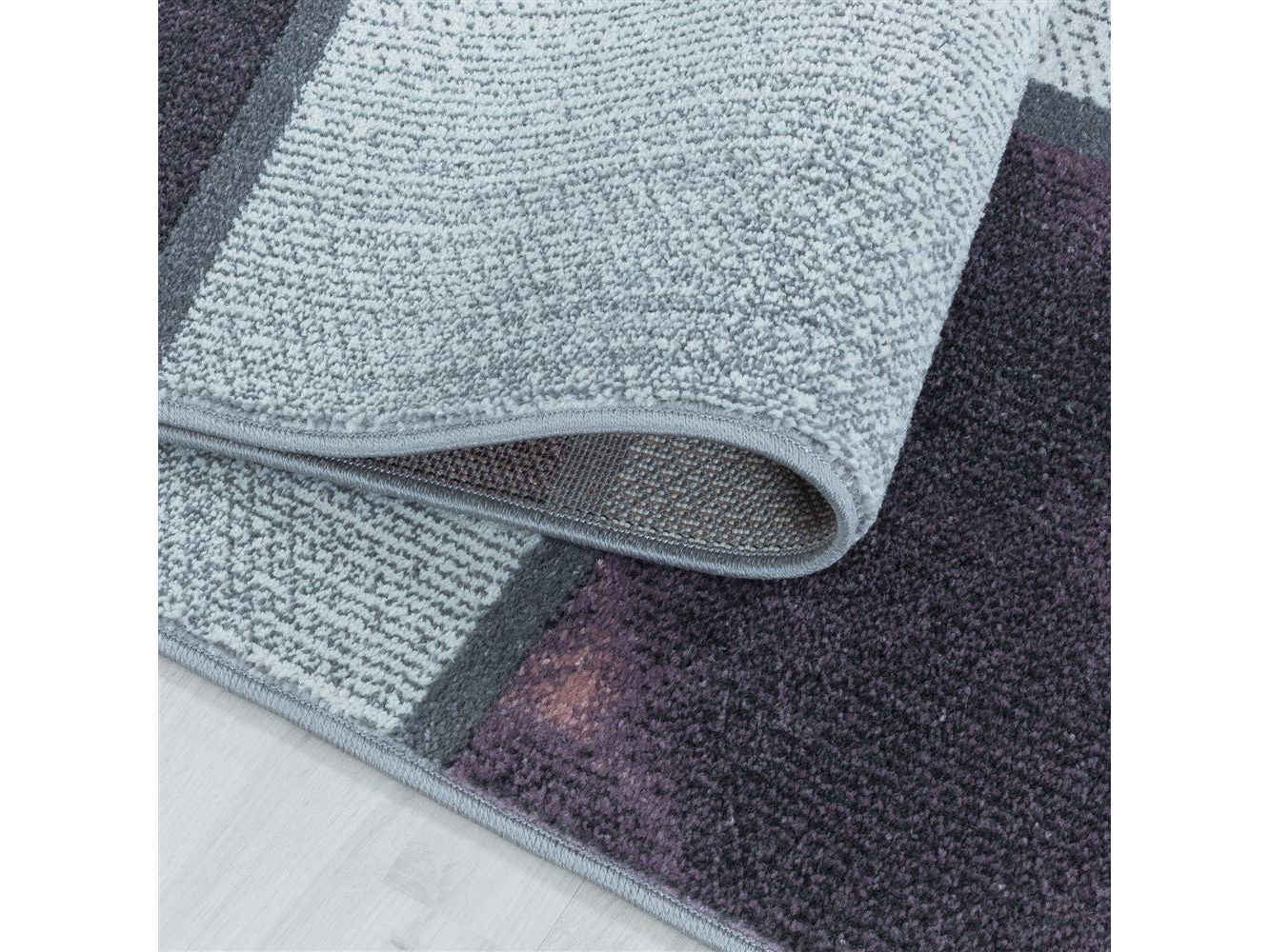 Wohnzimmerteppich Kurzflor Teppich Lila Grau Quadrat Muster Marmoriert Weich - Image 4