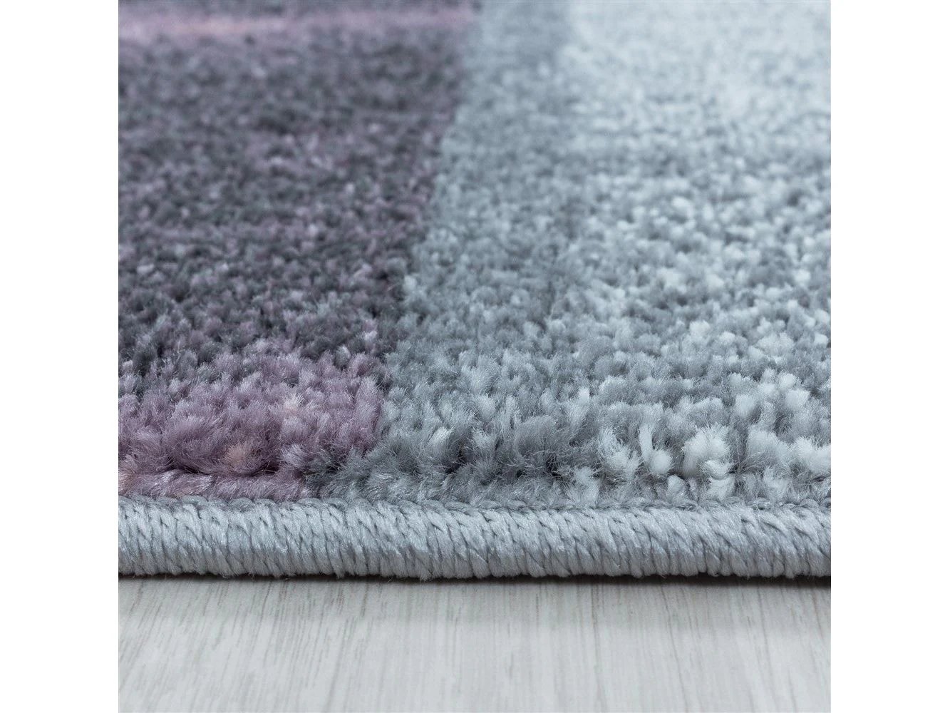 Wohnzimmerteppich Kurzflor Teppich Lila Grau Quadrat Muster Marmoriert Weich - Image 5