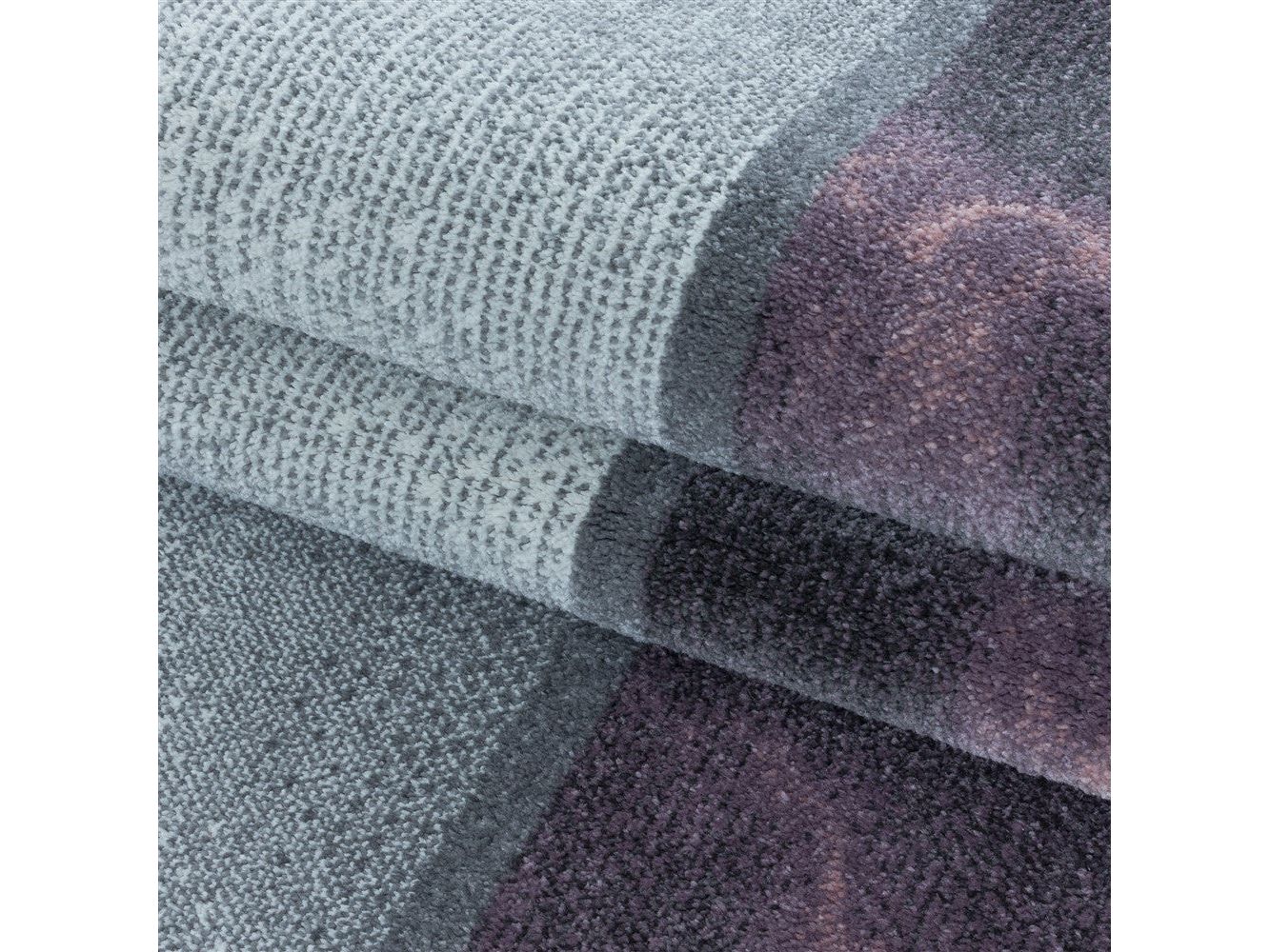 Wohnzimmerteppich Kurzflor Teppich Lila Grau Quadrat Muster Marmoriert Weich - Image 6