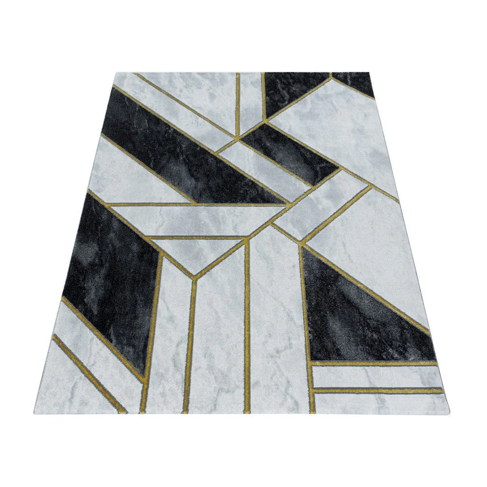 Wohnzimmerteppich Kurzflor Teppich Marmor Design Abstrakt Linien Gold - Image 3