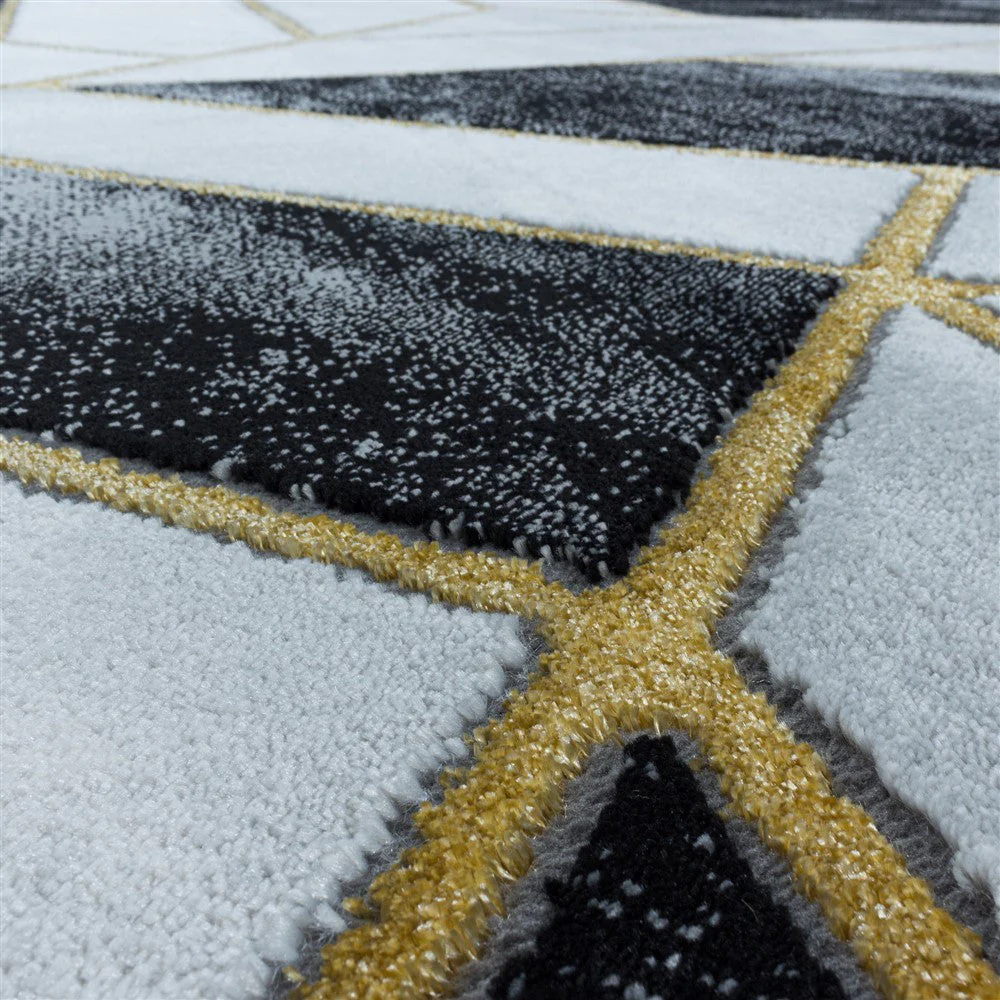 Wohnzimmerteppich Kurzflor Teppich Marmor Design Abstrakt Linien Gold - Image 6