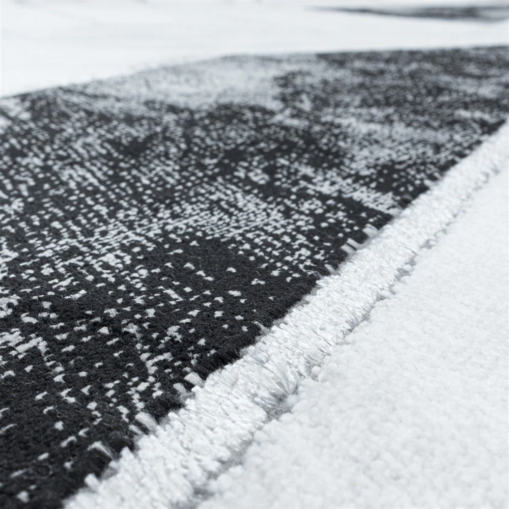 Wohnzimmerteppich Kurzflor Teppich Marmor Design Abstrakt Linien Silber - Image 5