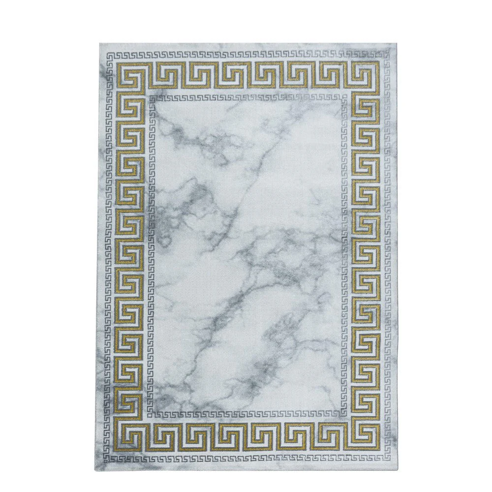 Wohnzimmerteppich Kurzflor Teppich Marmor Design Bordüre Antik Gold - Image 3
