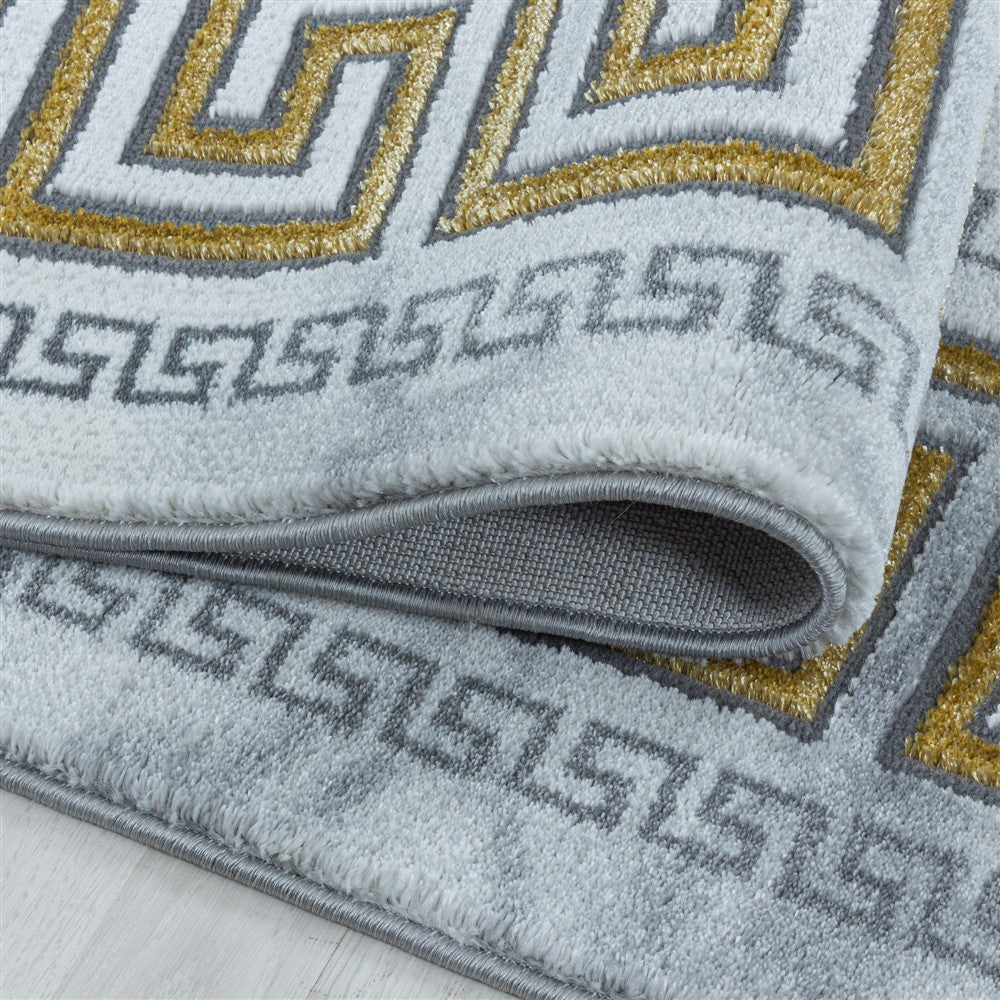 Wohnzimmerteppich Kurzflor Teppich Marmor Design Bordüre Antik Gold - Image 4