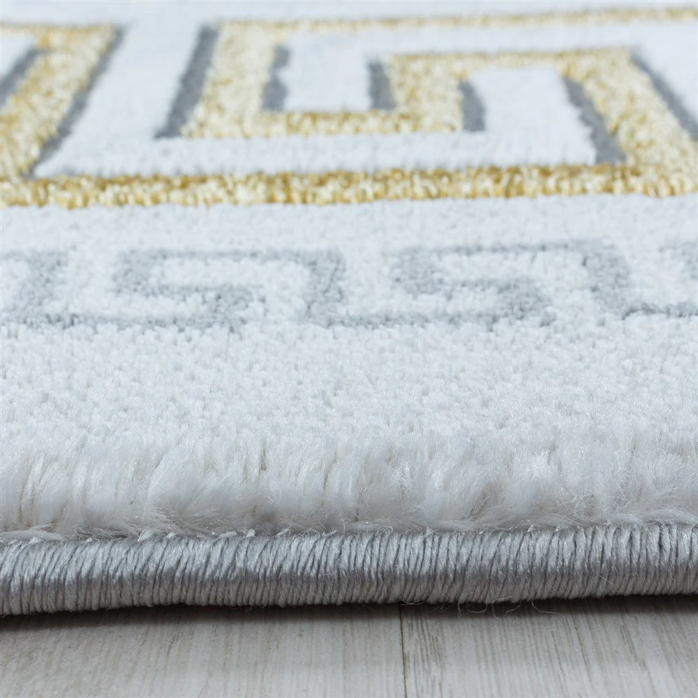 Wohnzimmerteppich Kurzflor Teppich Marmor Design Bordüre Antik Gold - Image 5