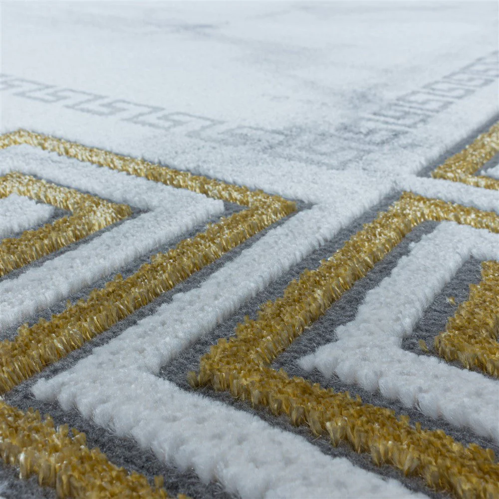 Wohnzimmerteppich Kurzflor Teppich Marmor Design Bordüre Antik Gold - Image 6
