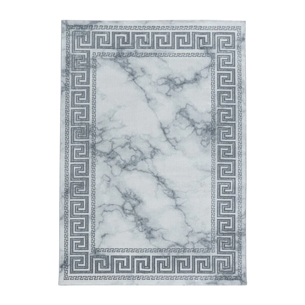 Wohnzimmerteppich Kurzflor Teppich Marmor Design Bordüre Antik Silber - Image 2