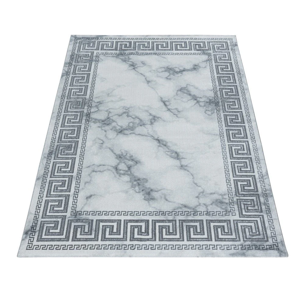 Wohnzimmerteppich Kurzflor Teppich Marmor Design Bordüre Antik Silber - Image 3