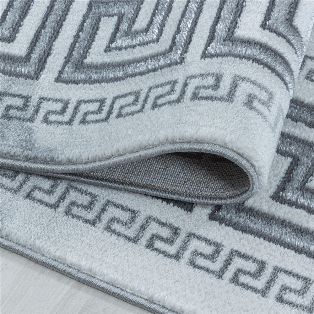 Wohnzimmerteppich Kurzflor Teppich Marmor Design Bordüre Antik Silber - Image 5
