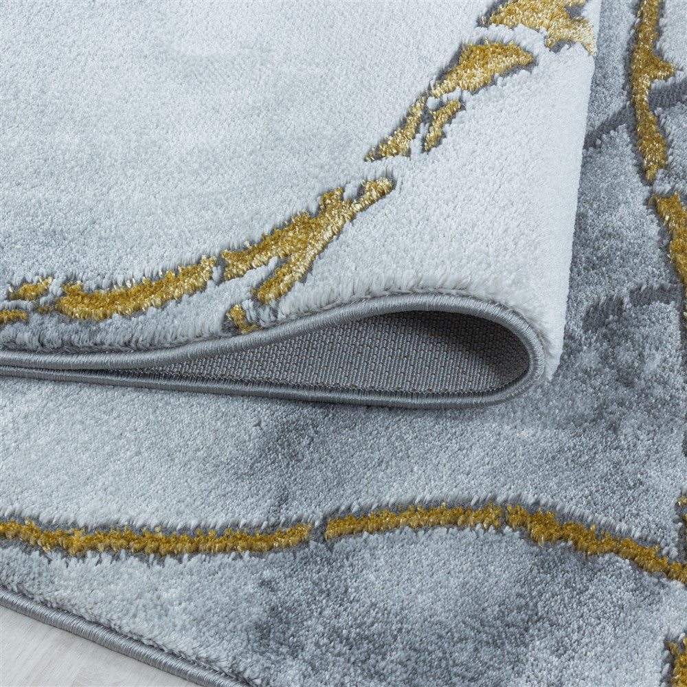 Wohnzimmerteppich Kurzflor Teppich Marmor Design Marmoriert Gold - Image 4