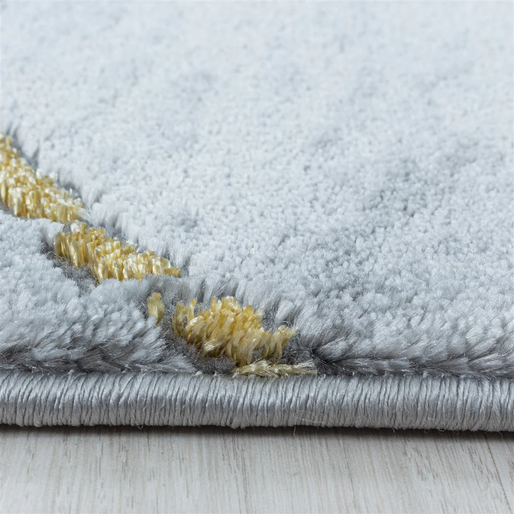 Wohnzimmerteppich Kurzflor Teppich Marmor Design Marmoriert Gold - Image 5