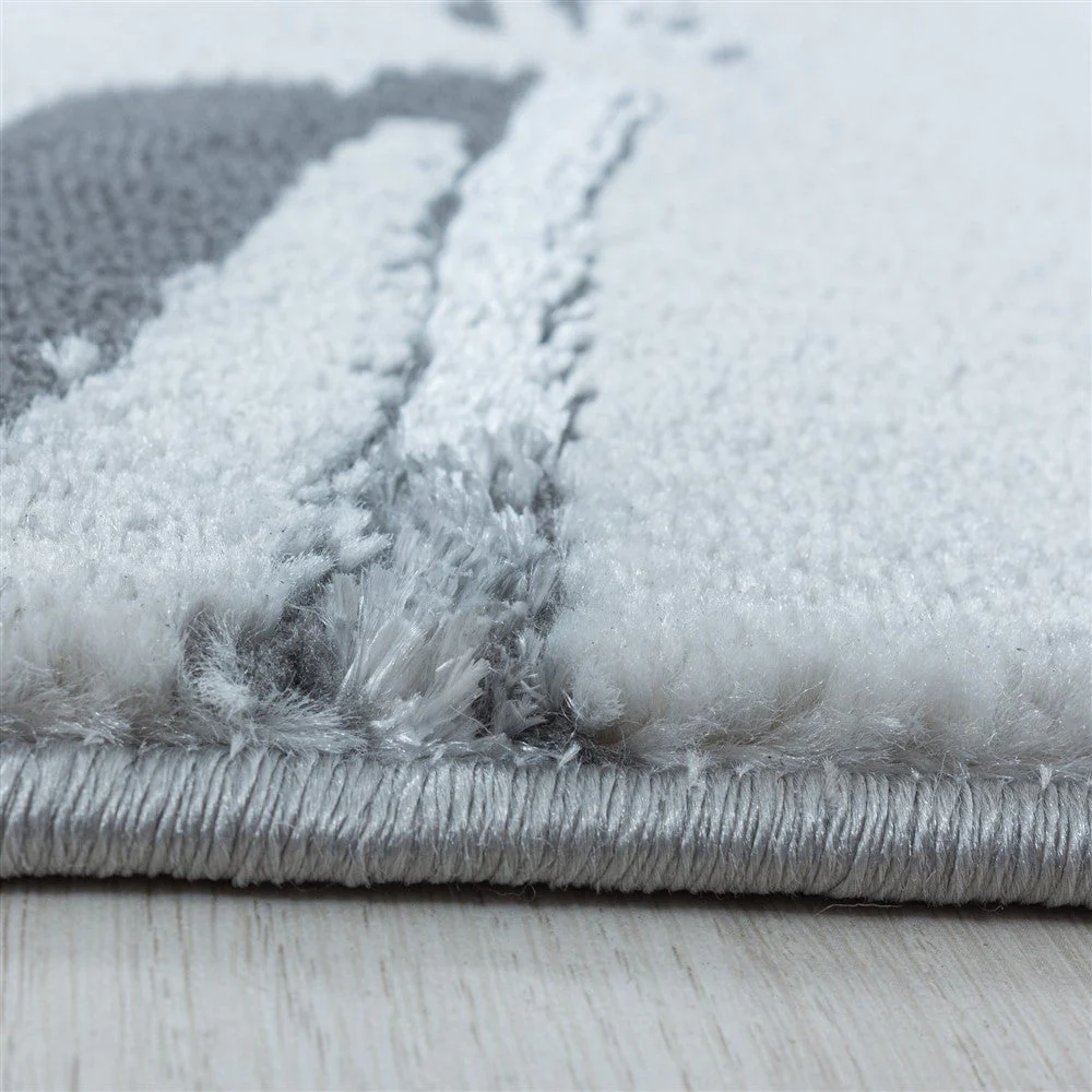 Wohnzimmerteppich Kurzflor Teppich Marmor Design Marmoriert Silber - Image 4