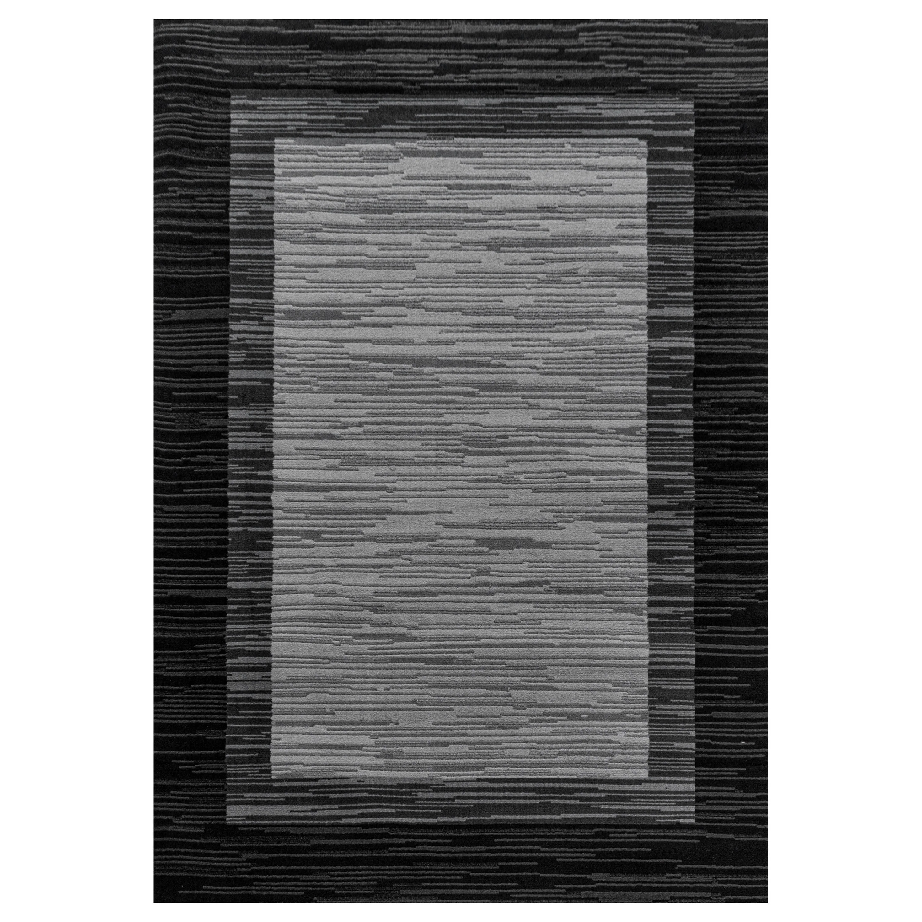 Wohnzimmerteppich Kurzflor Teppich Modernes Muster Bordüre Flor Weich Schwarz - Image 2