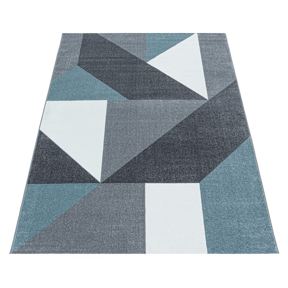 Wohnzimmerteppich Kurzflor Teppich Muster Geometrisch Modern Weich Blau - Image 2