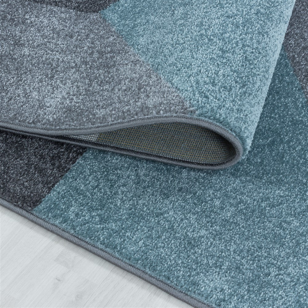 Wohnzimmerteppich Kurzflor Teppich Muster Geometrisch Modern Weich Blau - Image 4