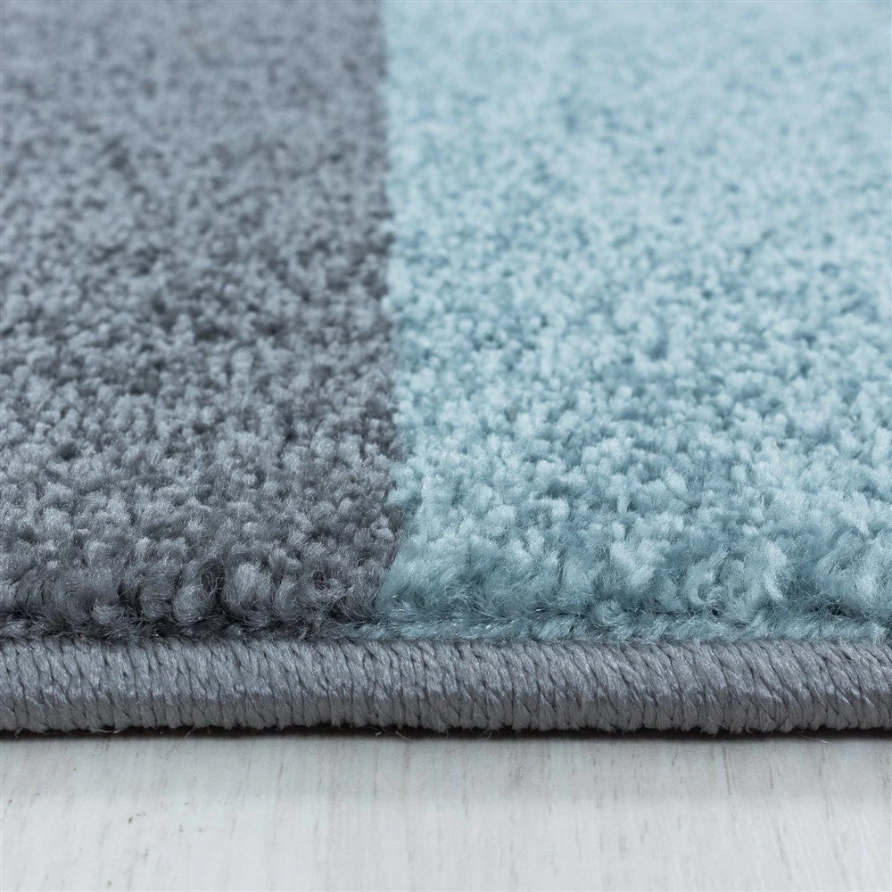 Wohnzimmerteppich Kurzflor Teppich Muster Geometrisch Modern Weich Blau - Image 5