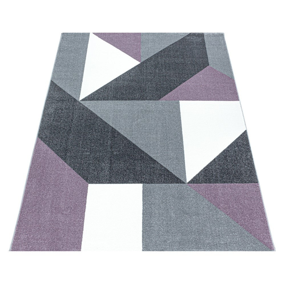Wohnzimmerteppich Kurzflor Teppich Muster Geometrisch Modern Weich Lila - Image 4