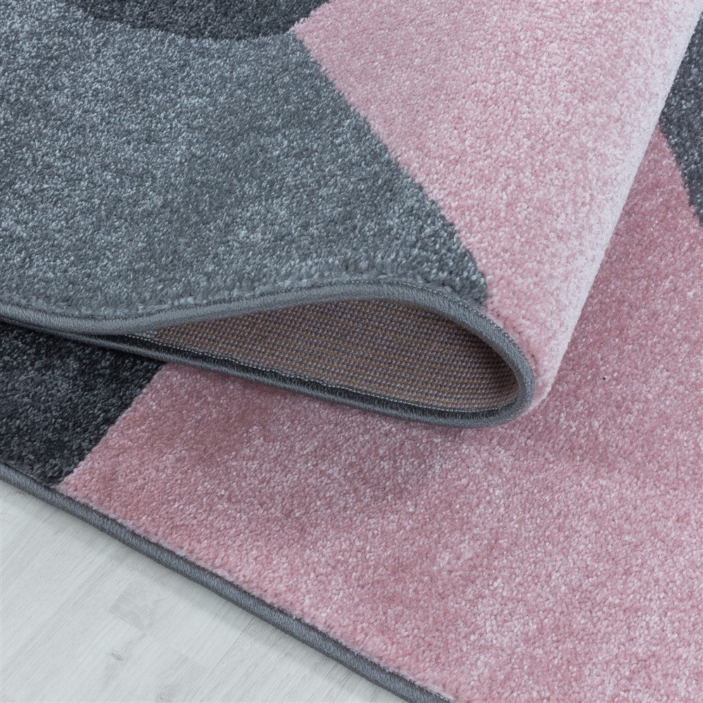 Wohnzimmerteppich Kurzflor Teppich Muster Geometrisch Modern Weich Pink - Image 4