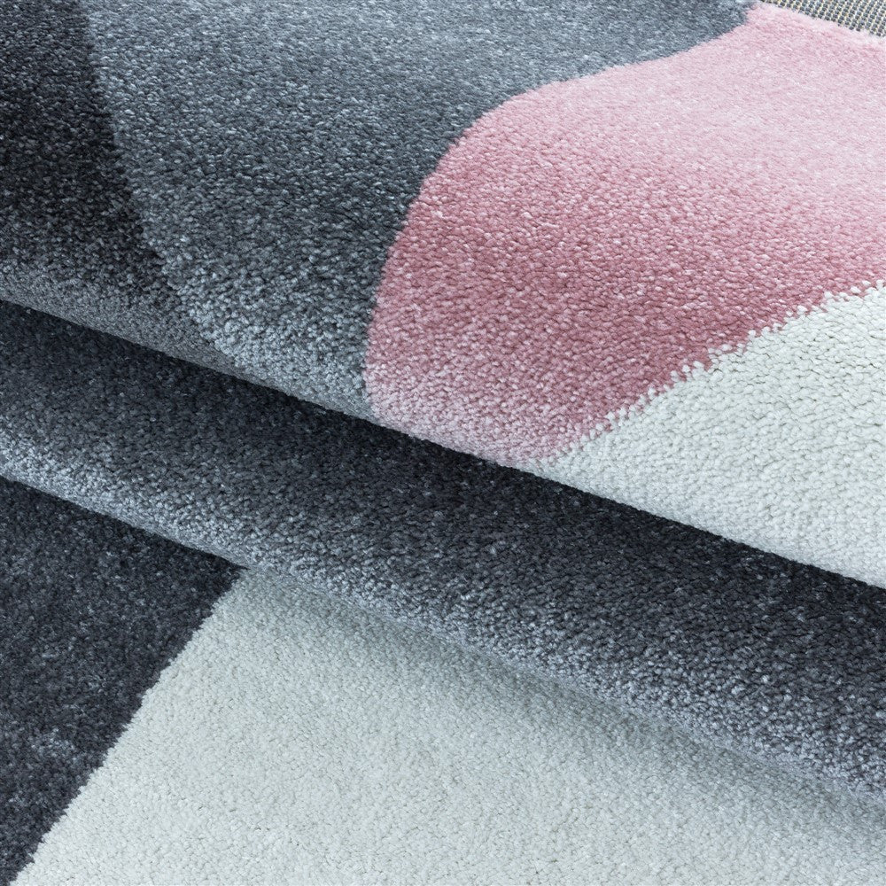 Wohnzimmerteppich Kurzflor Teppich Muster Geometrisch Modern Weich Pink - Image 6