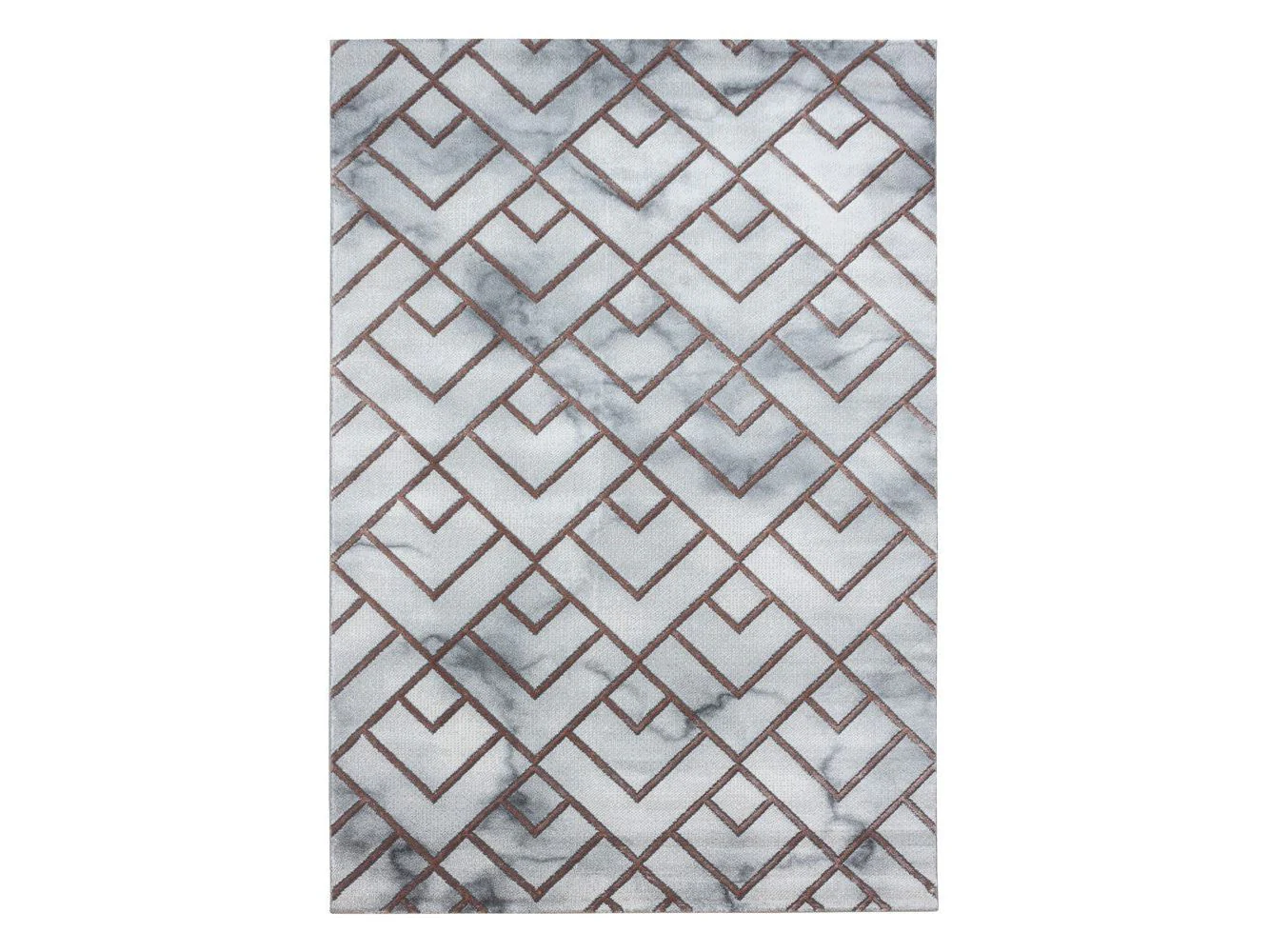 Wohnzimmerteppich Kurzflor Teppich Muster Marmoriert Linien Karo Bronze - Image 2