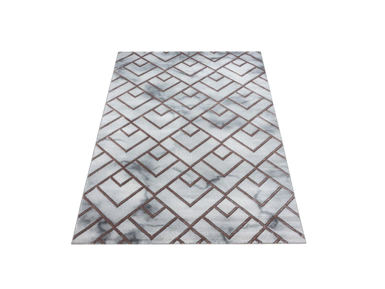 Wohnzimmerteppich Kurzflor Teppich Muster Marmoriert Linien Karo Bronze - Image 4