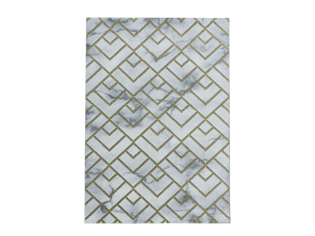 Wohnzimmerteppich Kurzflor Teppich Muster Marmoriert Linien Karo Gold - Image 3