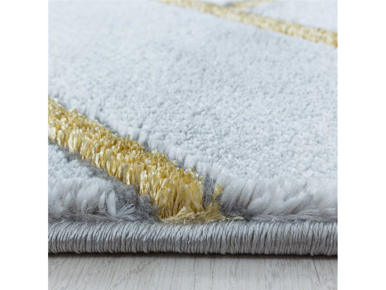 Wohnzimmerteppich Kurzflor Teppich Muster Marmoriert Linien Karo Gold - Image 5