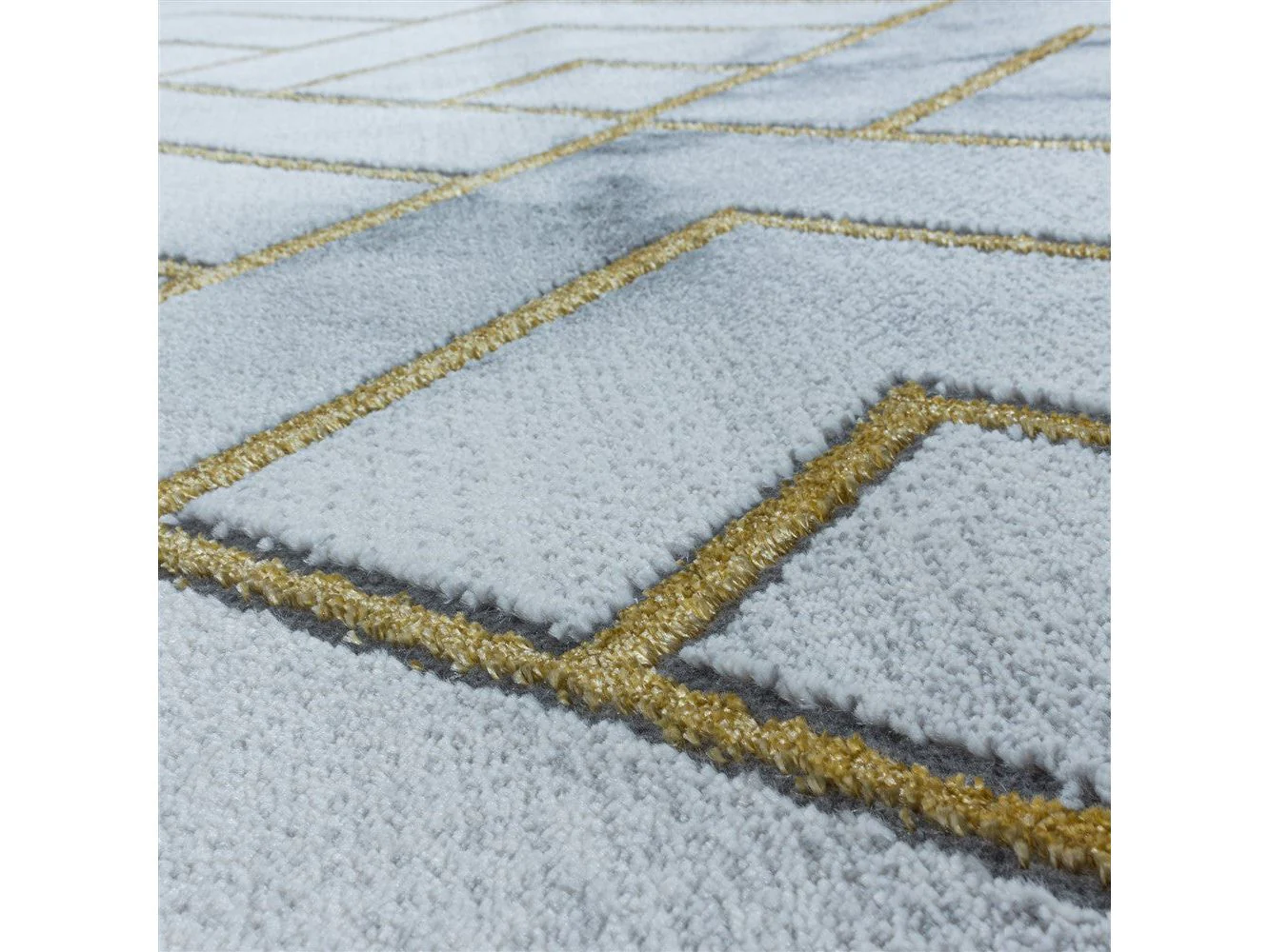 Wohnzimmerteppich Kurzflor Teppich Muster Marmoriert Linien Karo Gold - Image 6