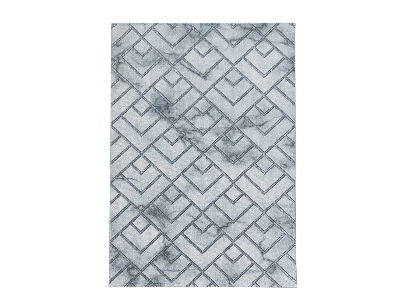Wohnzimmerteppich Kurzflor Teppich Muster Marmoriert Linien Karo Silber - Image 3