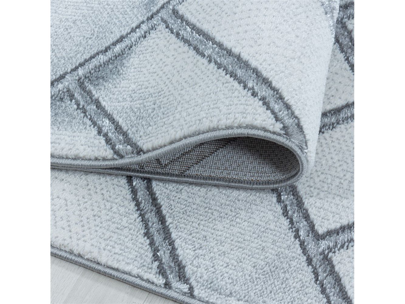 Wohnzimmerteppich Kurzflor Teppich Muster Marmoriert Linien Karo Silber - Image 4