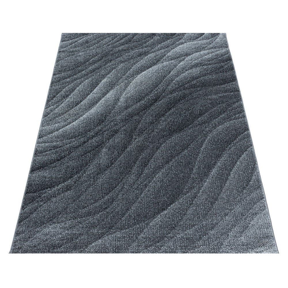 Wohnzimmerteppich Kurzflor Teppich Muster Modern Design Wellen Linien Weich Grau - Image 2