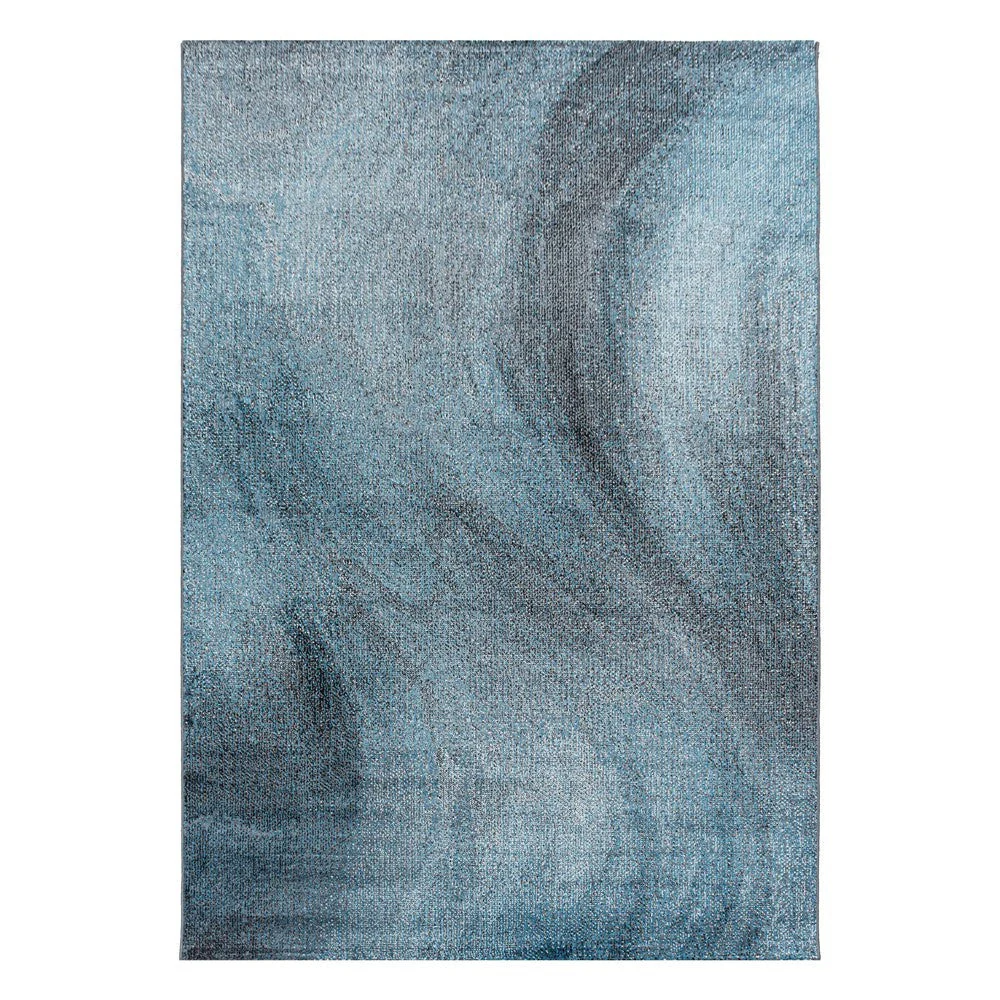 Wohnzimmerteppich Kurzflor Teppich Muster Verwischt Marmoriert Weich Blau - Image 2