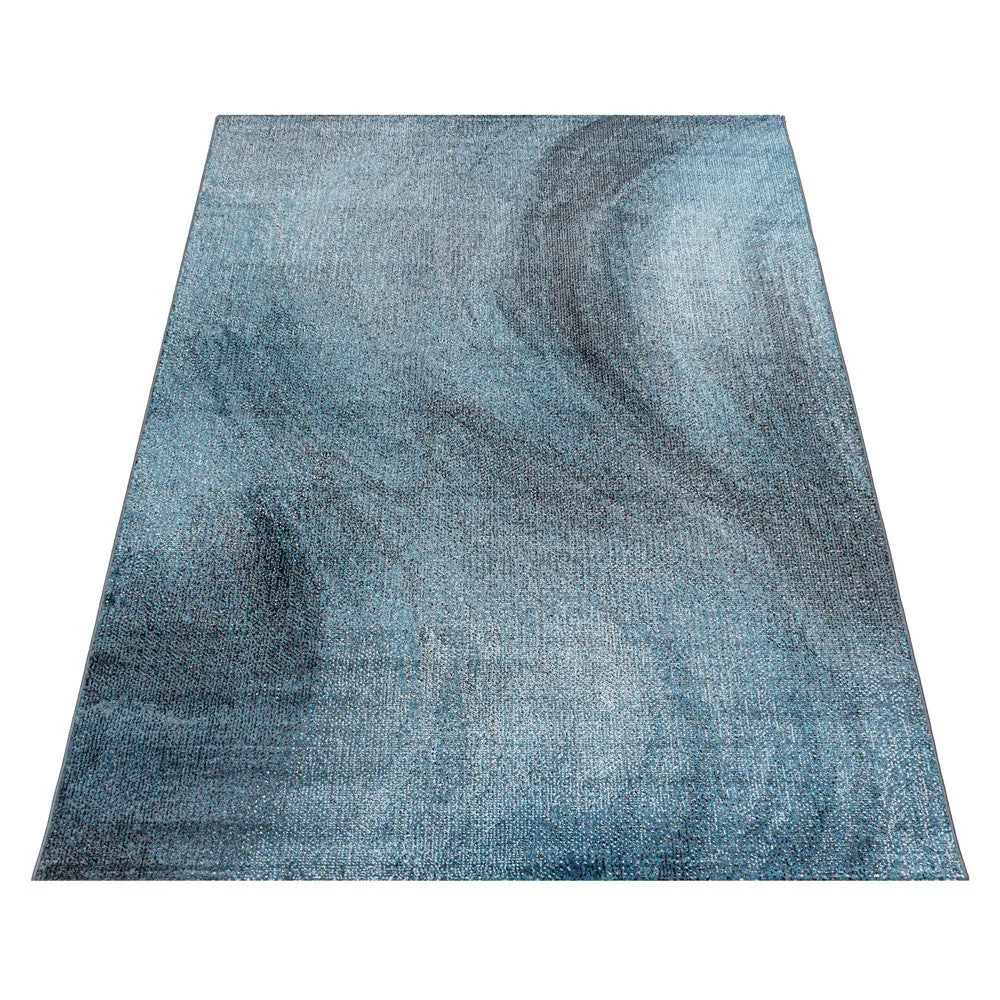 Wohnzimmerteppich Kurzflor Teppich Muster Verwischt Marmoriert Weich Blau - Image 3