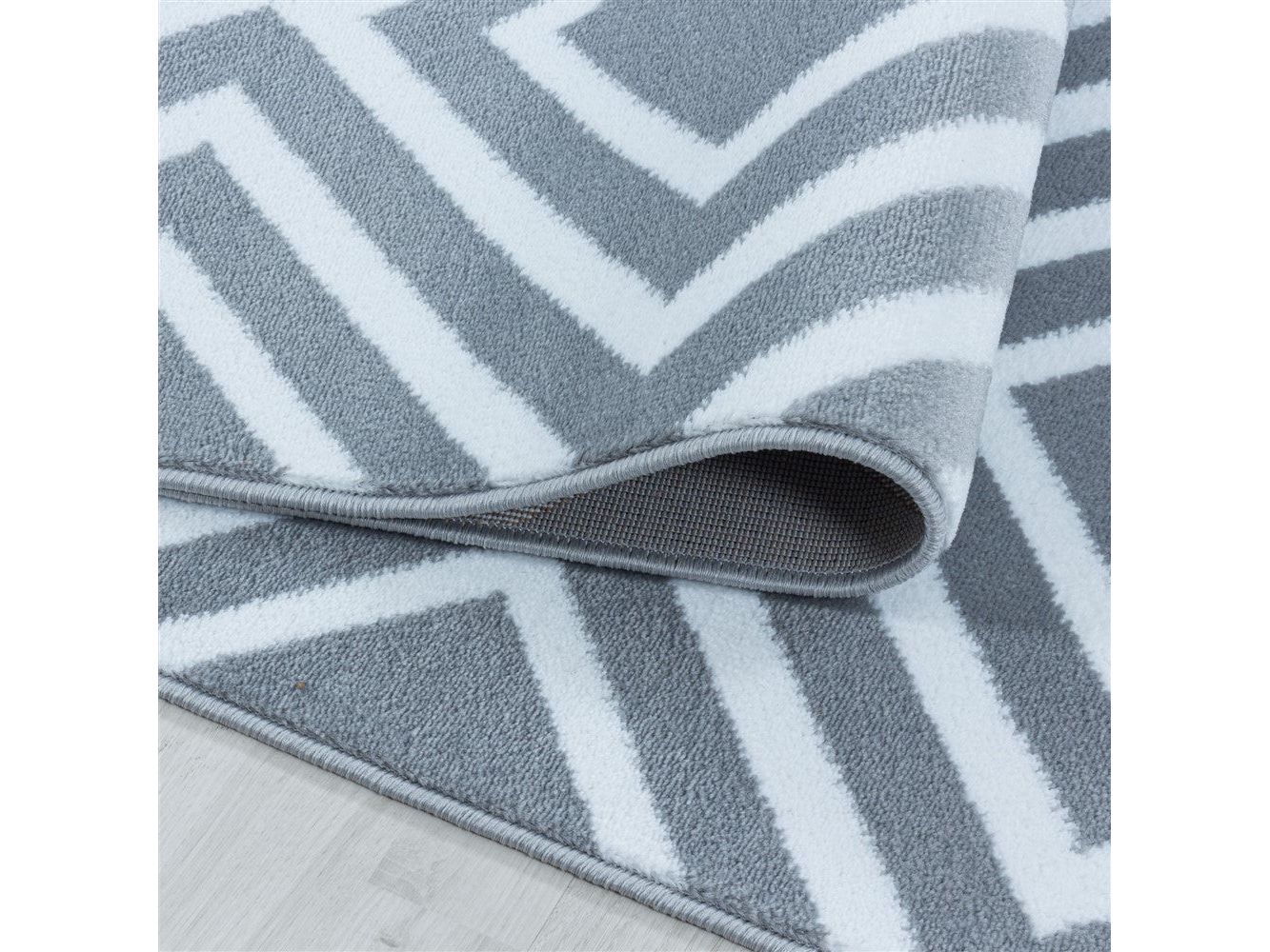 Wohnzimmerteppich Kurzflor Teppich Rauten Gitter Design Soft Flor Grau - Image 5