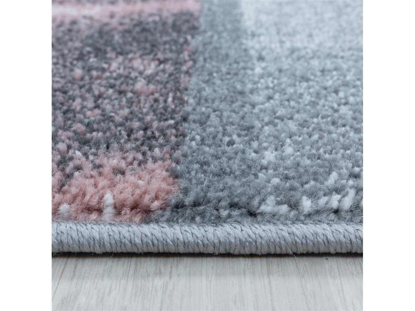 Wohnzimmerteppich Kurzflor Teppich Rosa Grau Quadrat Muster Marmoriert Weich - Image 5