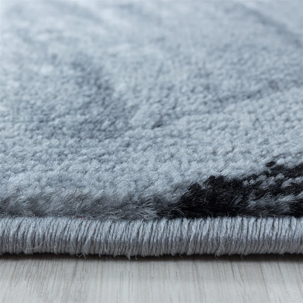 Wohnzimmerteppich Kurzflor Teppich Rundes Gitter Design Schwarz - Image 4