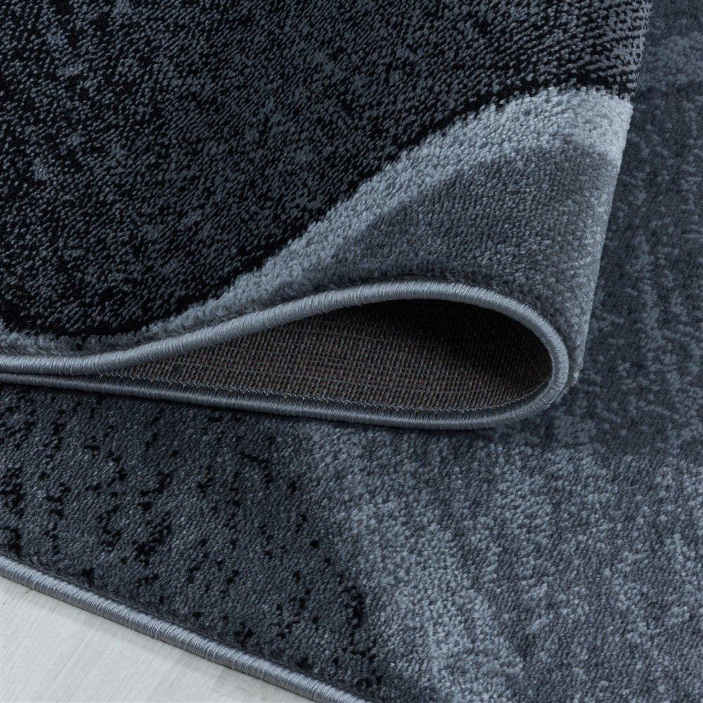 Wohnzimmerteppich Kurzflor Teppich Rundes Gitter Design Schwarz - Image 5