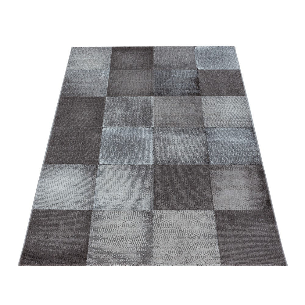 Wohnzimmerteppich Kurzflor Teppich Viereck Gitter Design Braun - Image 3