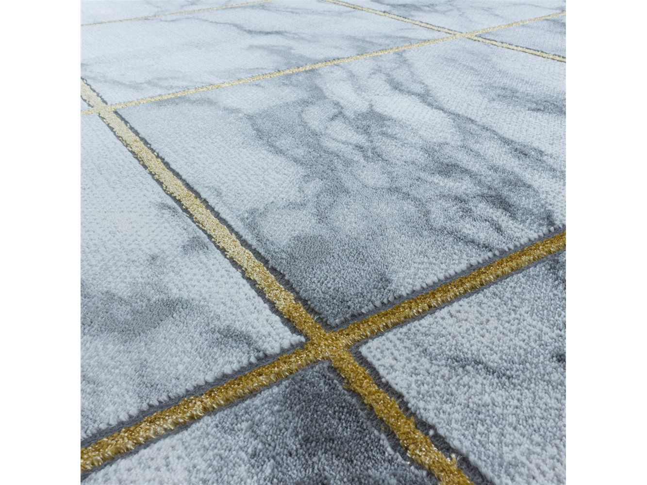 Wohnzimmerteppich Kurzflor Teppich Vierecke Design Marmoriert Gold - Image 6
