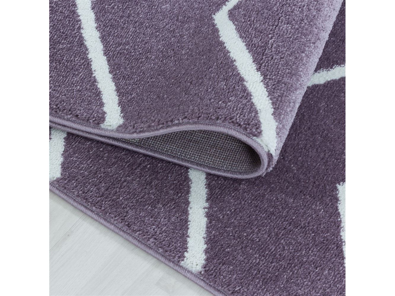 Moderner Kurzflor Teppich in Lila: Wellen Linien Design - Image 4