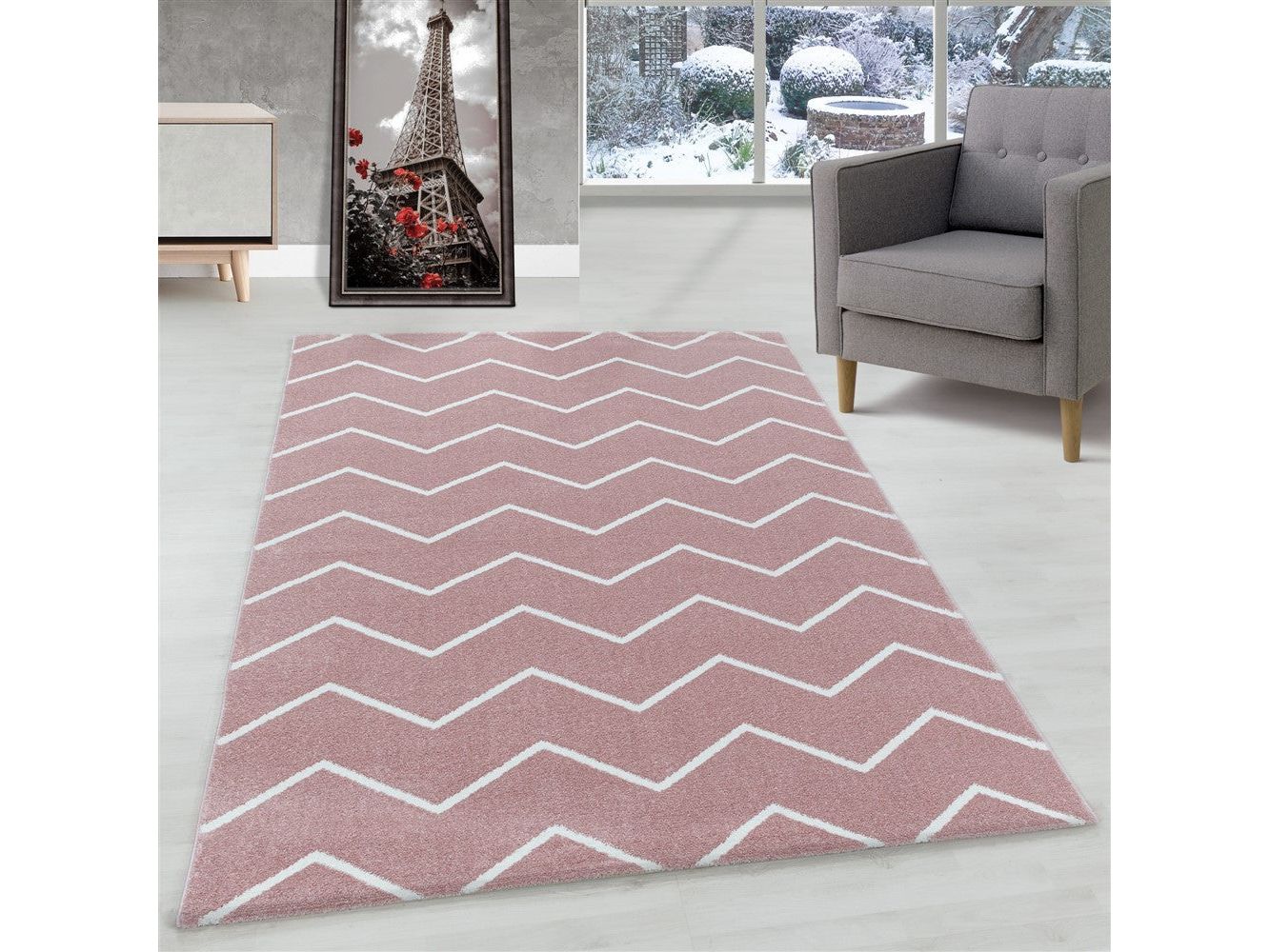 Wohnzimmer Teppich Rosa: Wellen Linien Design